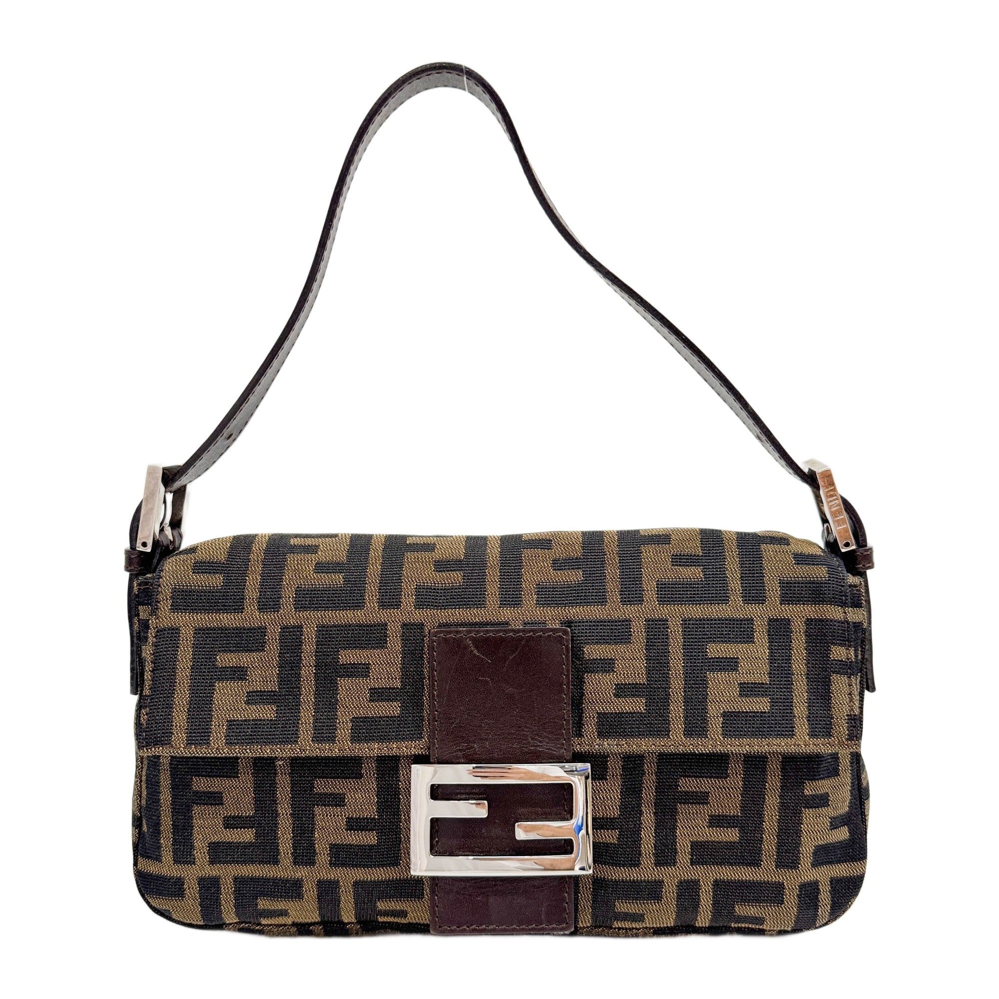 Baguette Brown Zucca Canvas Shoulder Bag