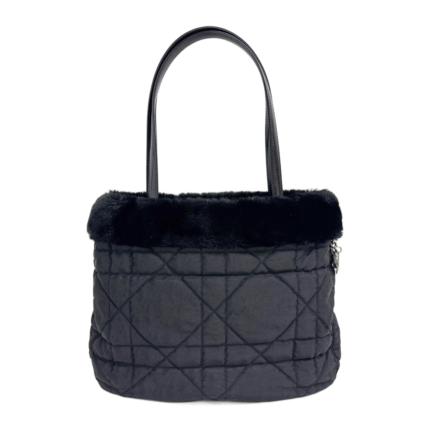Fur Trim Black Trotter Nylon Tote Shoulder Bag