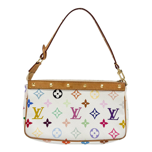 LV x Takashi Murakami Pochette Accessoire Multicolor Monogram White Canvas Handle Bag