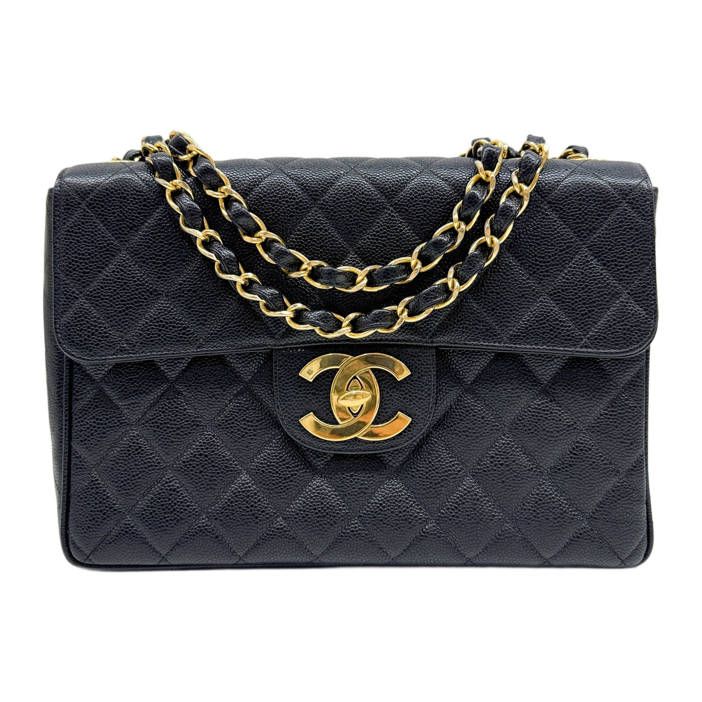 Jumbo Classic Flap 1994-1996 Matelasse Black Caviar Leather Shoulder Bag