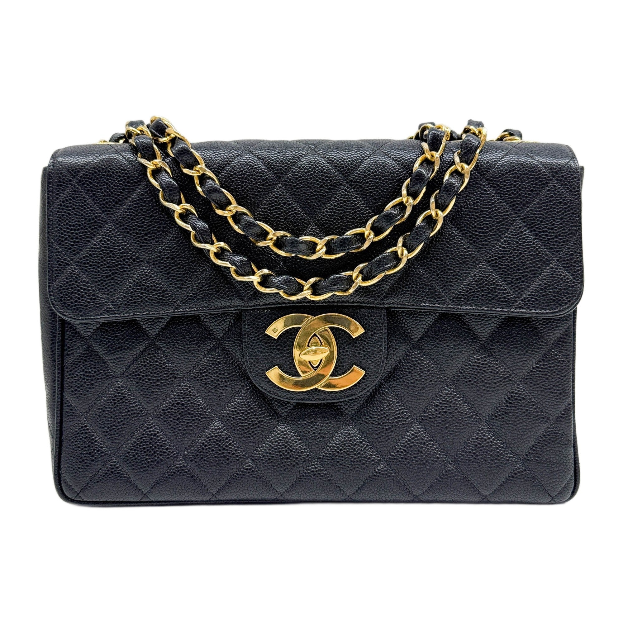 Jumbo Classic Flap 1994-1996 Matelasse Black Caviar Leather Shoulder Bag