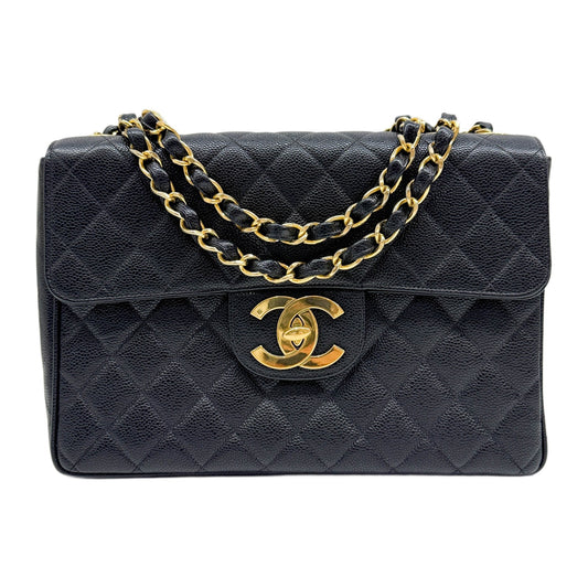 Jumbo Classic Flap 1994-1996 Matelasse Black Caviar Leather Shoulder Bag