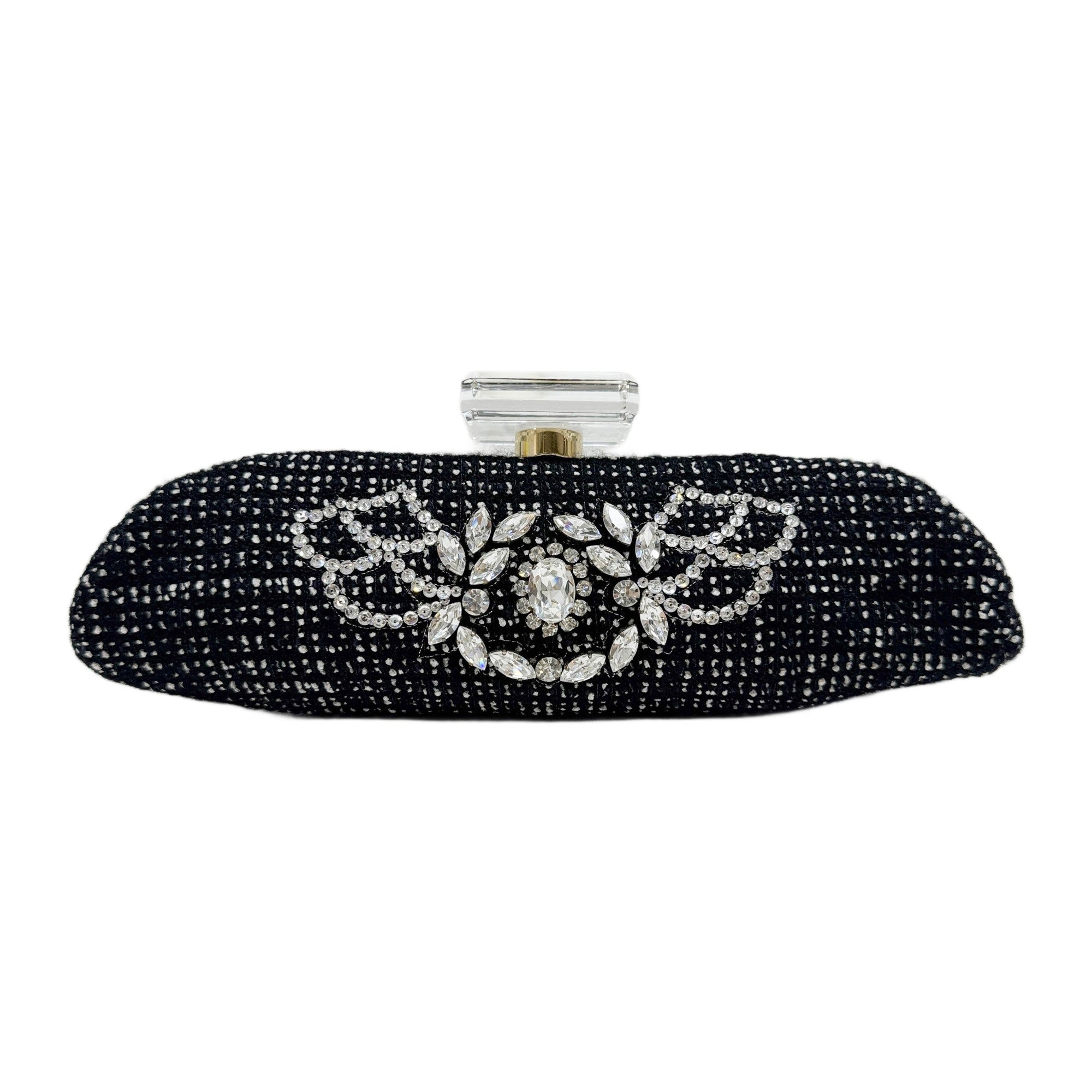 2002-2003 Crystal Embellished Black and White Tweed Evening Clutch Bag