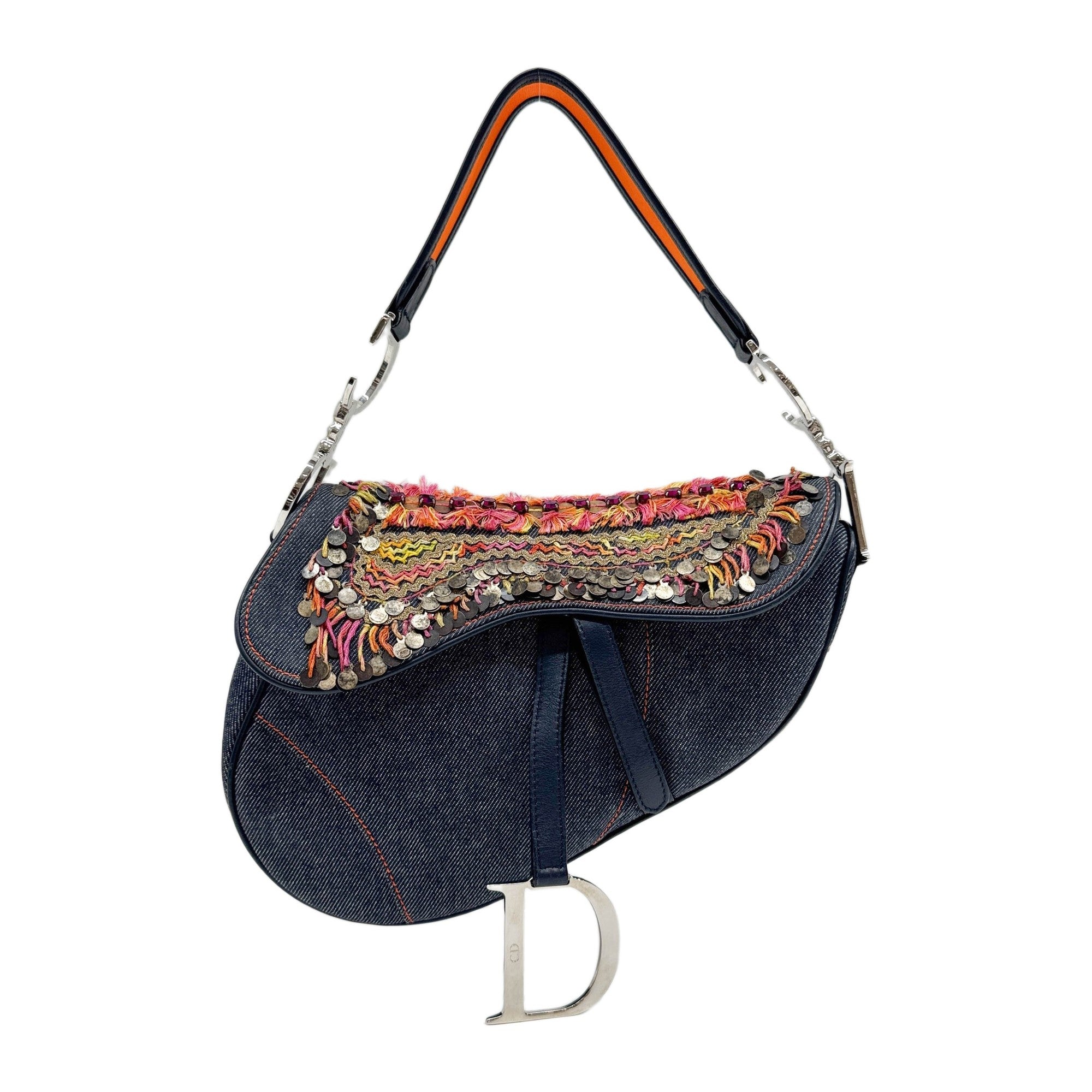 Limited Edition Saddle Embellished Blue Denim Shoulder Bag