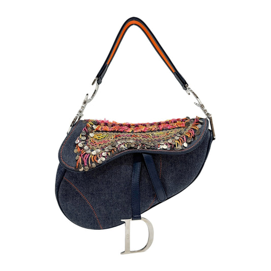 Limited Edition Saddle Embellished Blue Denim Shoulder Bag