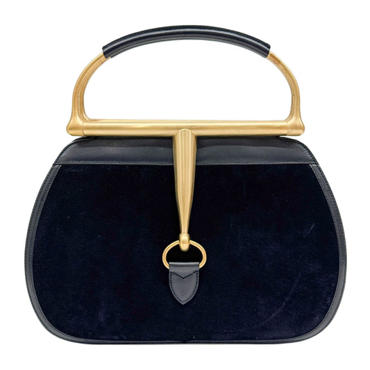 Horsebit Black Suede Hand Bag