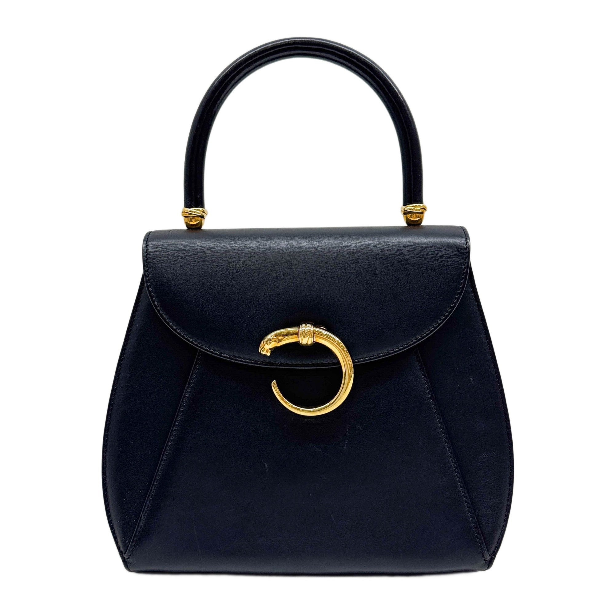Panthère Black Leather Handle Bag