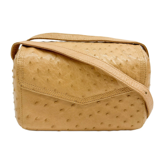 Tan Ostrich Embossed Leather Crossbody Bag