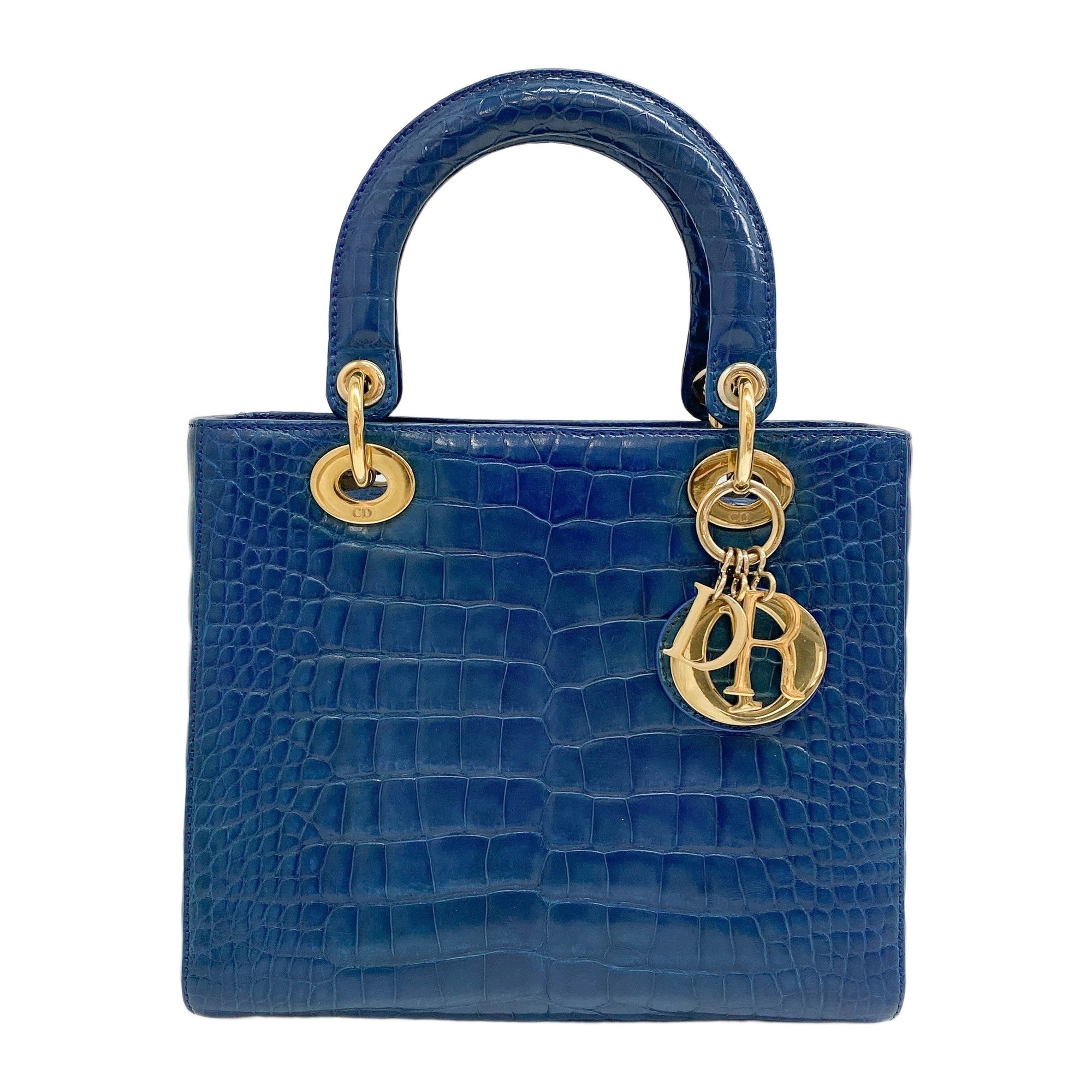 Lady Dior Blue Croc Embossed Leather Two Way Bag