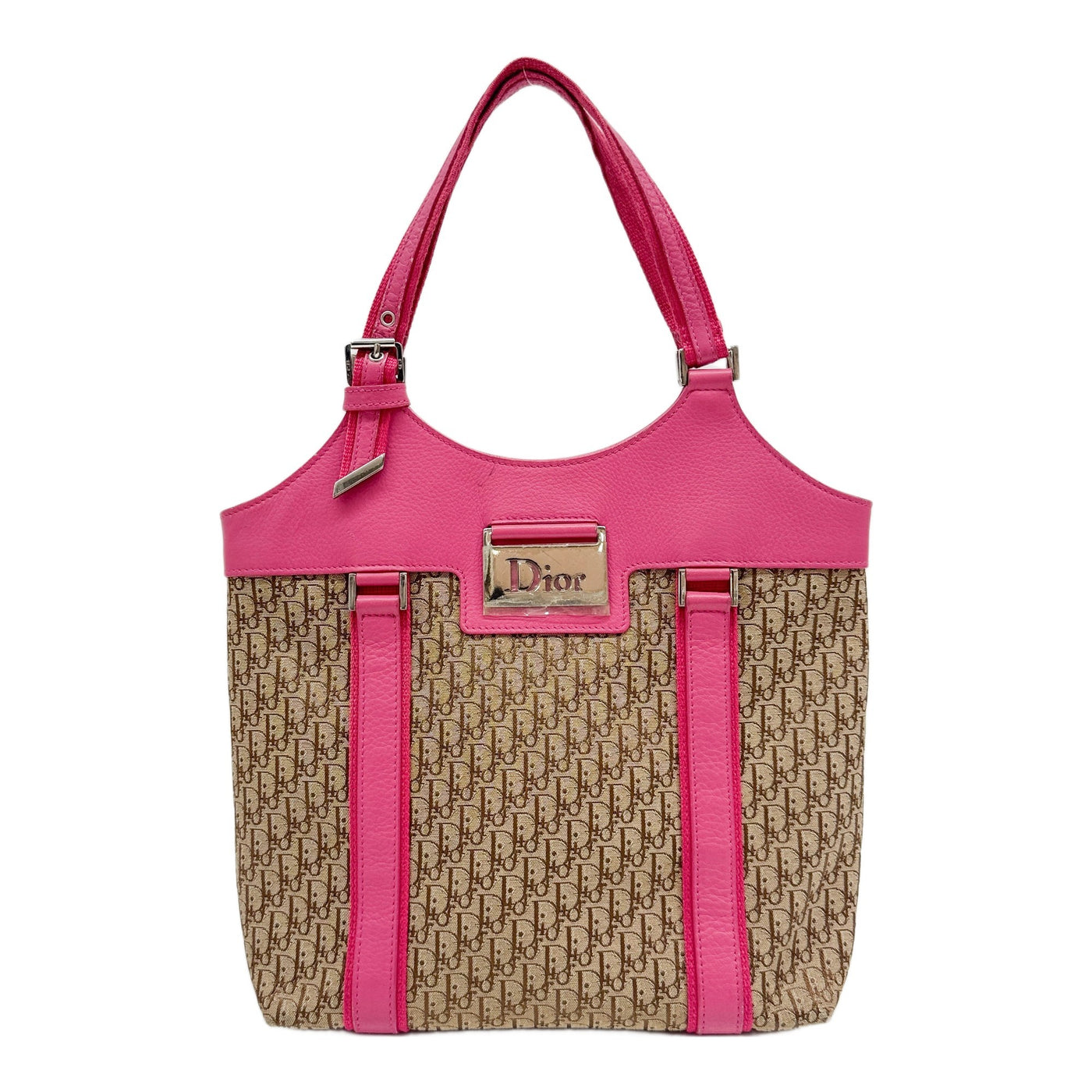 Street Chic Pink Leather Trim Brown Trotter Tote Hand Bag