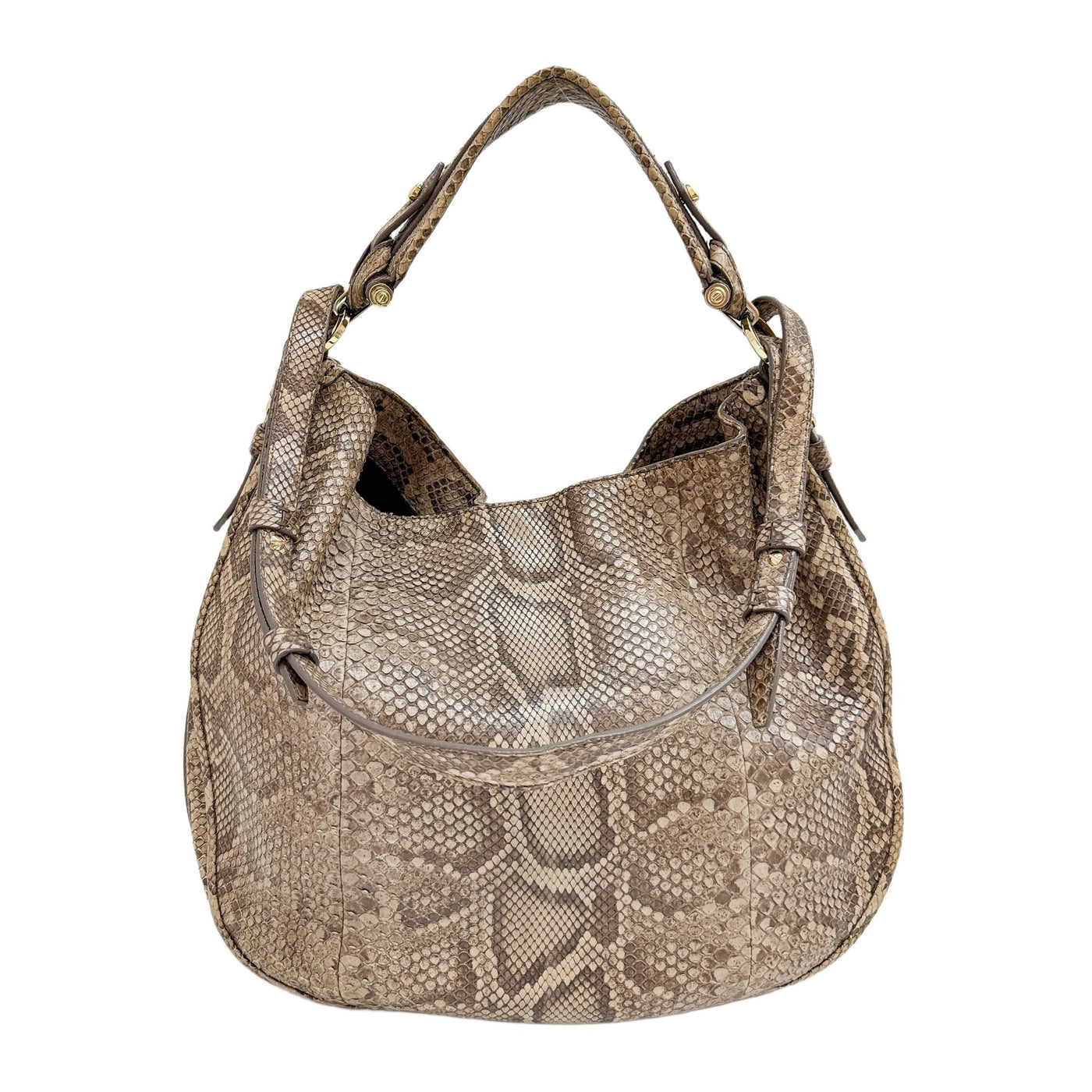 Tan Python Embossed Leather Two Way Bag
