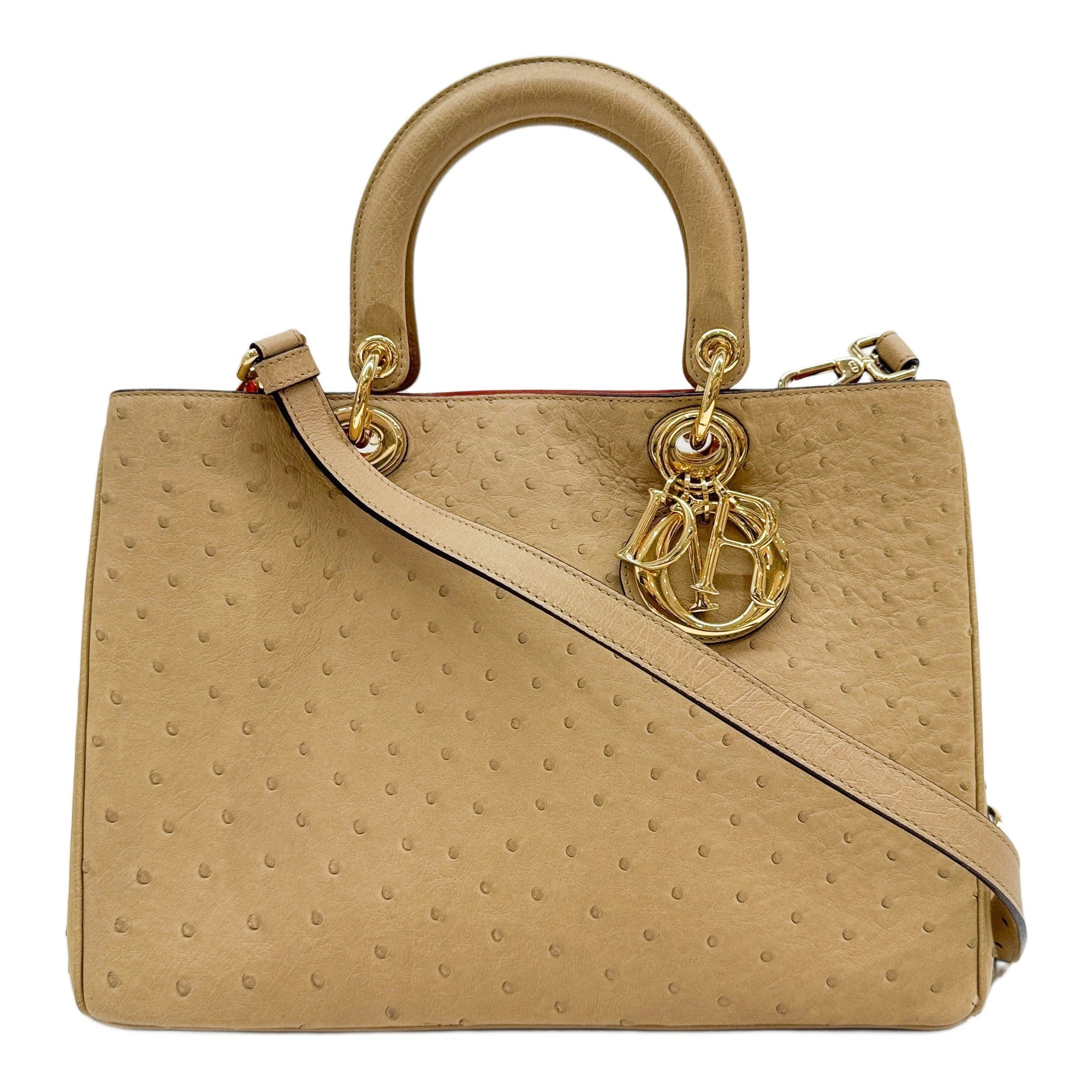 Diorissimo Tan Ostrich Leather Two Way Bag