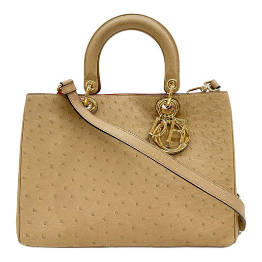 Diorissimo Tan Ostrich Leather Two Way Bag