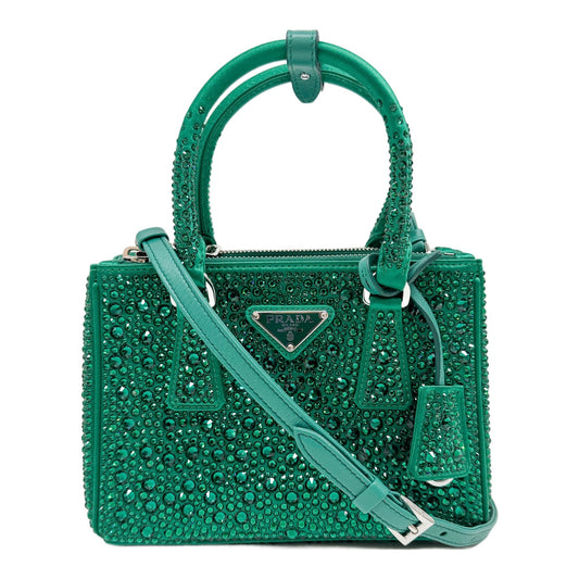 Galleria Rhinestone Emerald Green Satin Two Way Bag