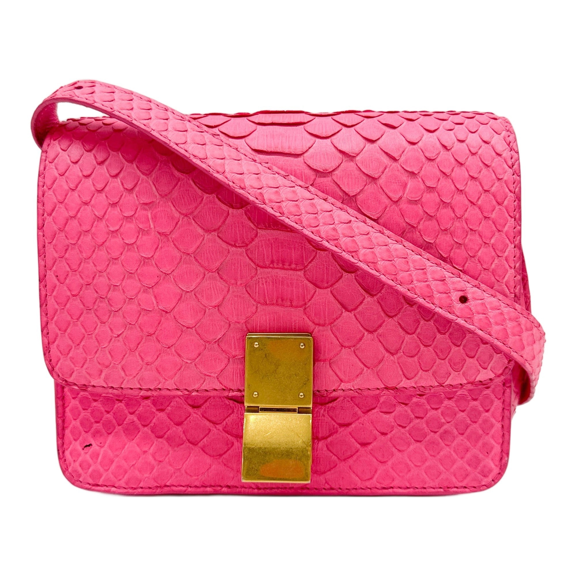 Mini Box Pink Python Embossed Leather Shoulder Bag