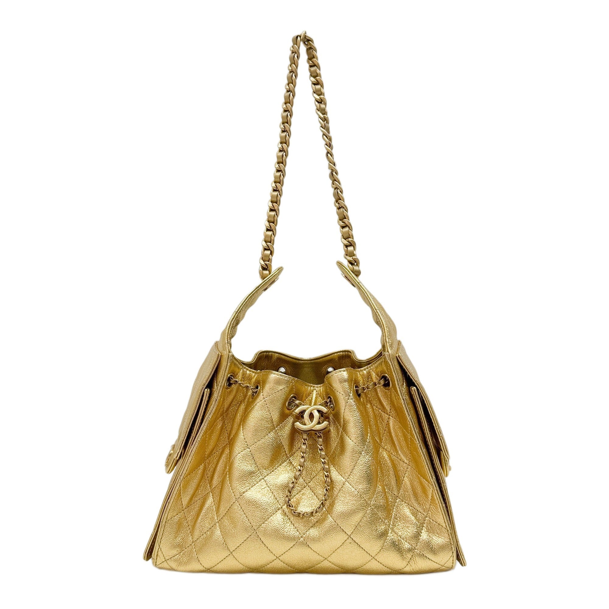 Small Chanel 25 2021-2026 Matelasse Gold Leather Shoulder Bag