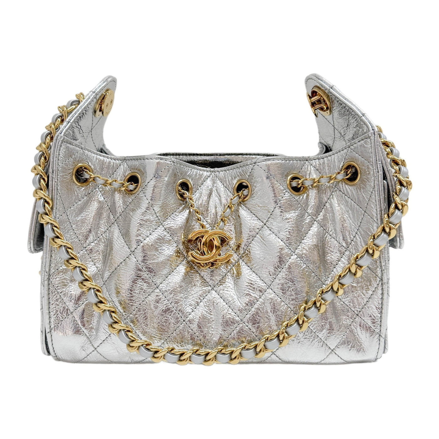 Mini Chanel 25 2021-2026 Matelasse Silver Leather Shoulder Bag