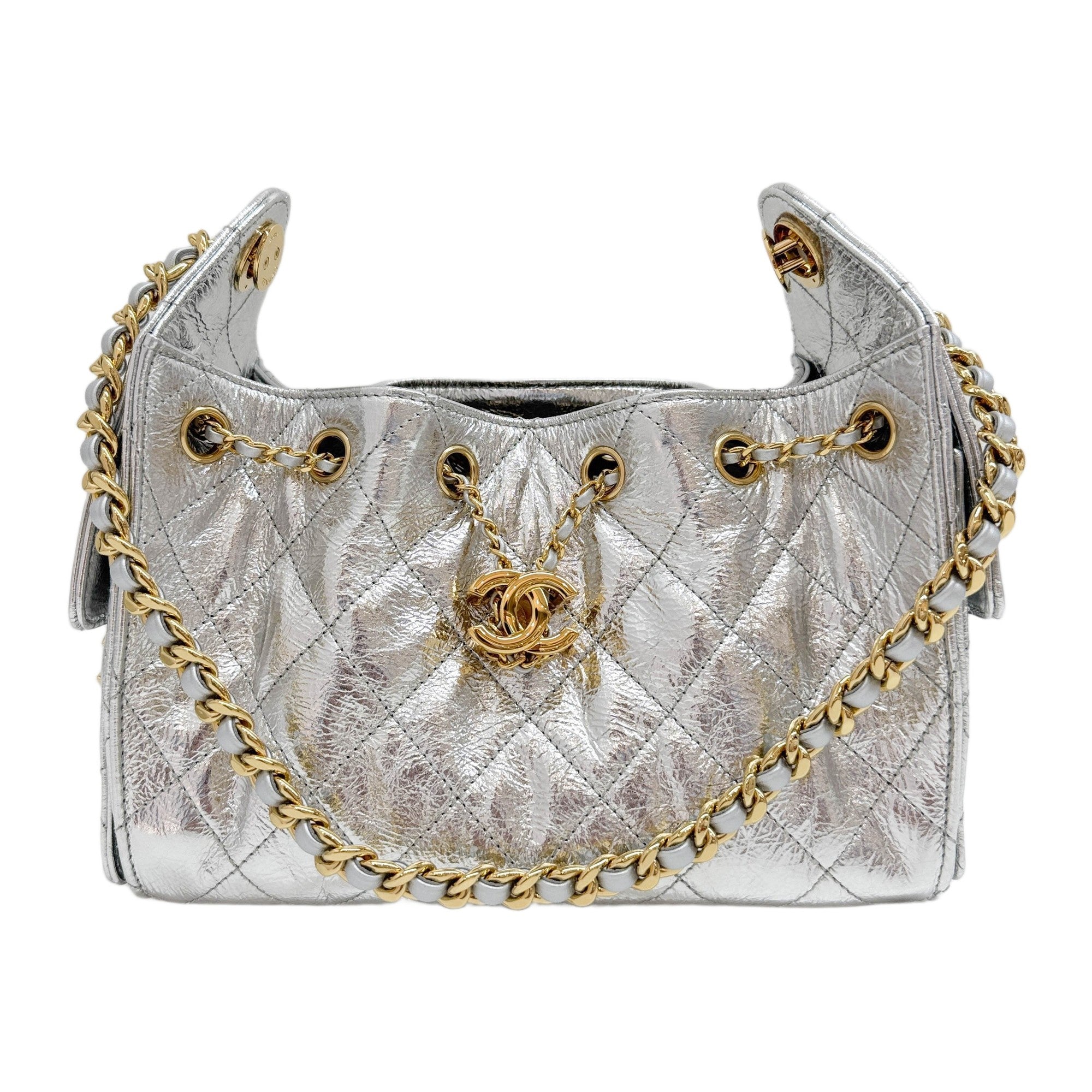 Mini Chanel 25 2021-2026 Matelasse Silver Leather Shoulder Bag