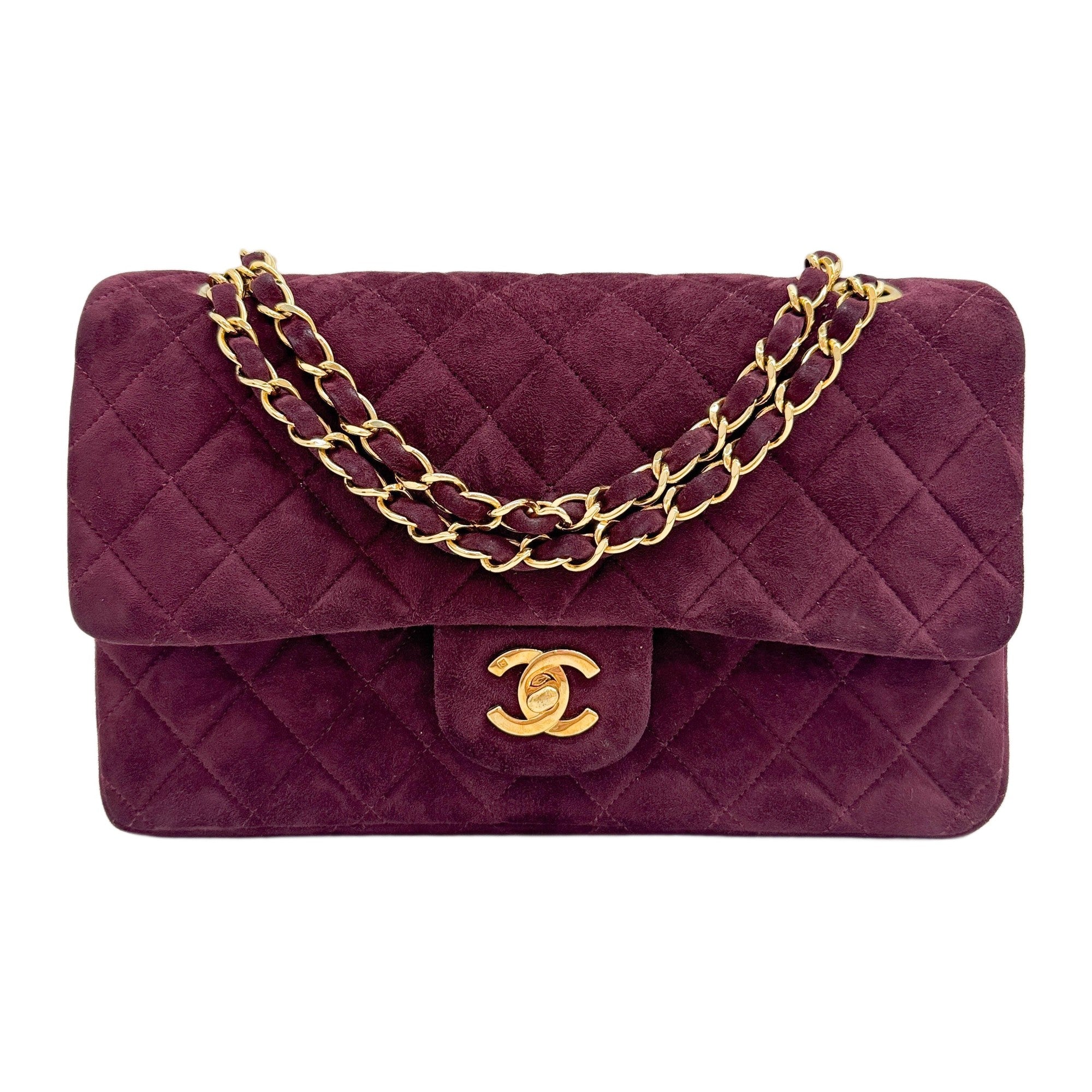 Medium Classic Double Flap 1996-1997 Matelasse Burgundy Suede Shoulder Bag