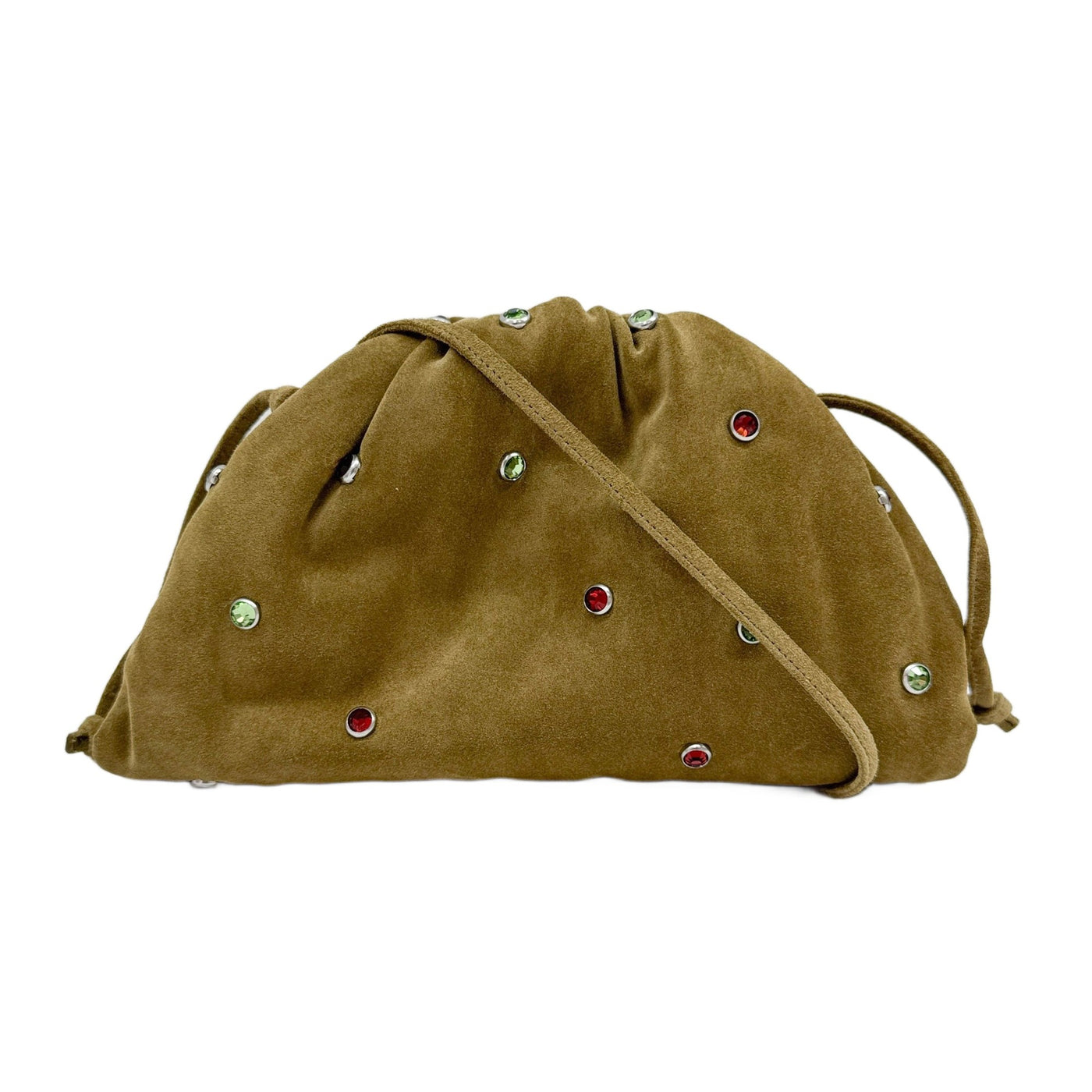 Mini The Pouch Rhinestone Embellished Brown Suede Shoulder Bag