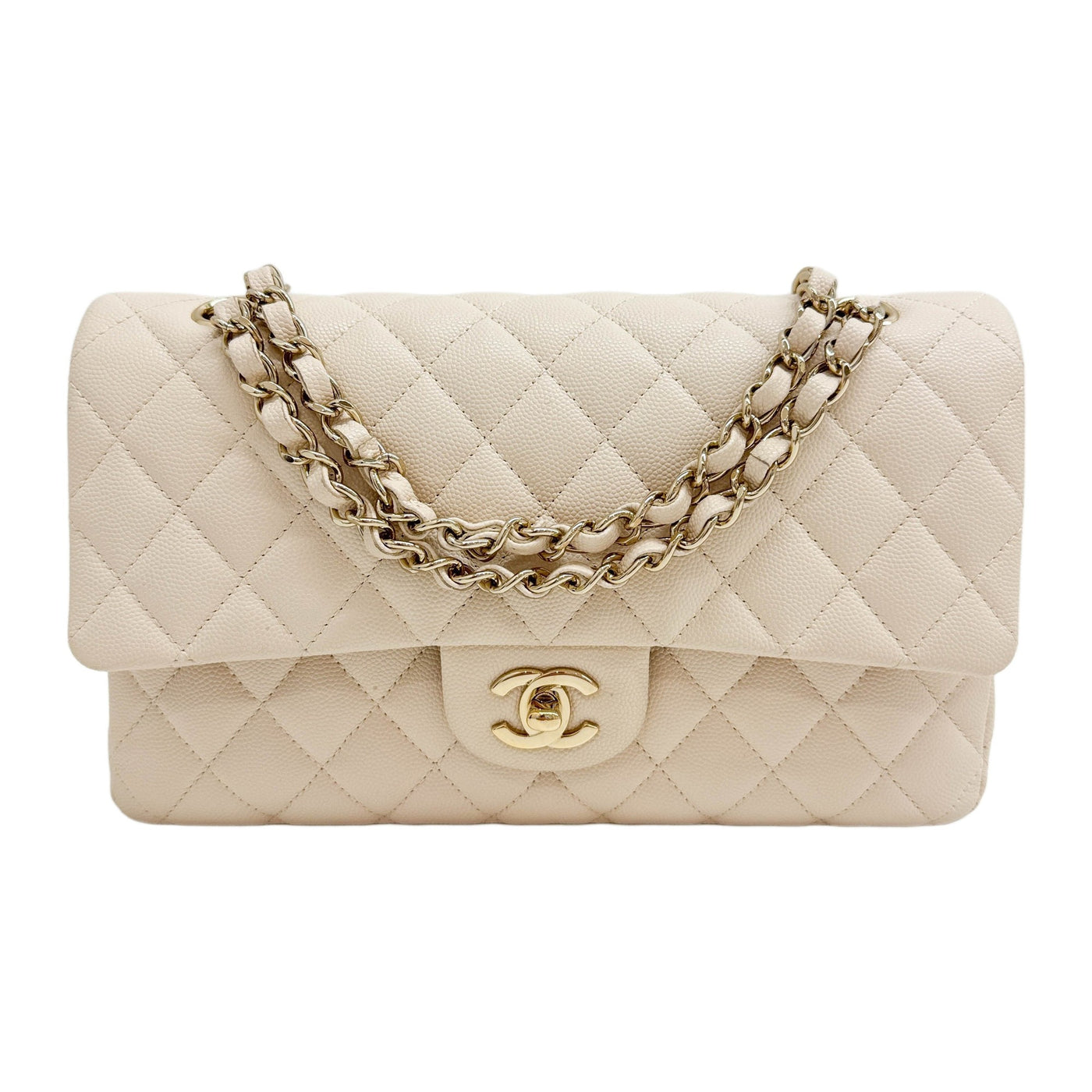 Medium Classic Double Flap 2019 Matelasse Beige Leather Shoulder Bag