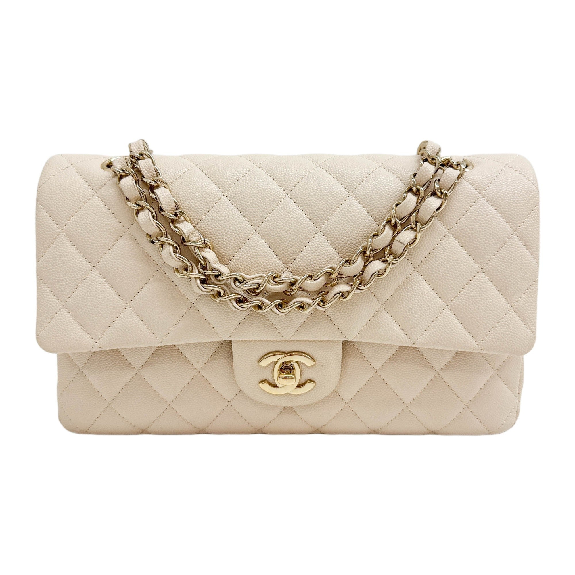 Medium Classic Double Flap 2019 Matelasse Beige Leather Shoulder Bag