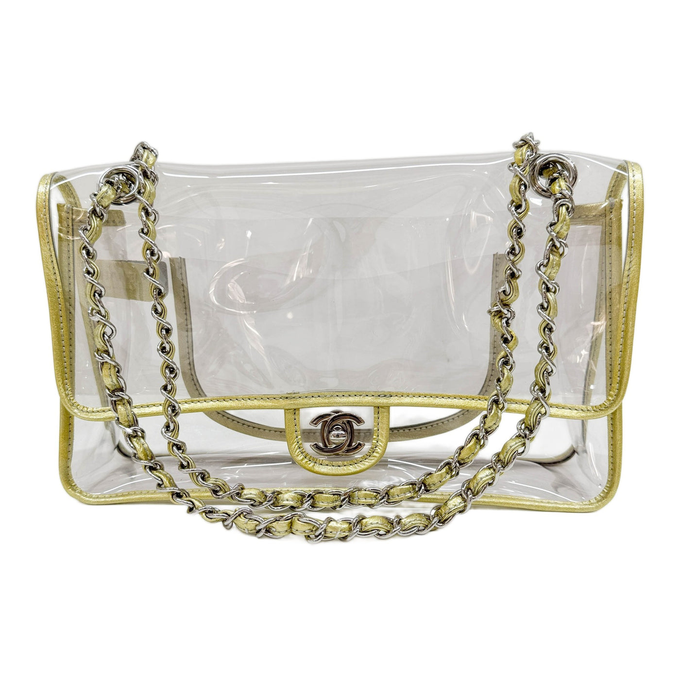 Medium Classic Flap 2006-2008 Gold Trim and Clear Vinyl Shoulder Bag