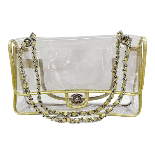 Medium Classic Flap 2006-2008 Gold Trim and Clear Vinyl Shoulder Bag