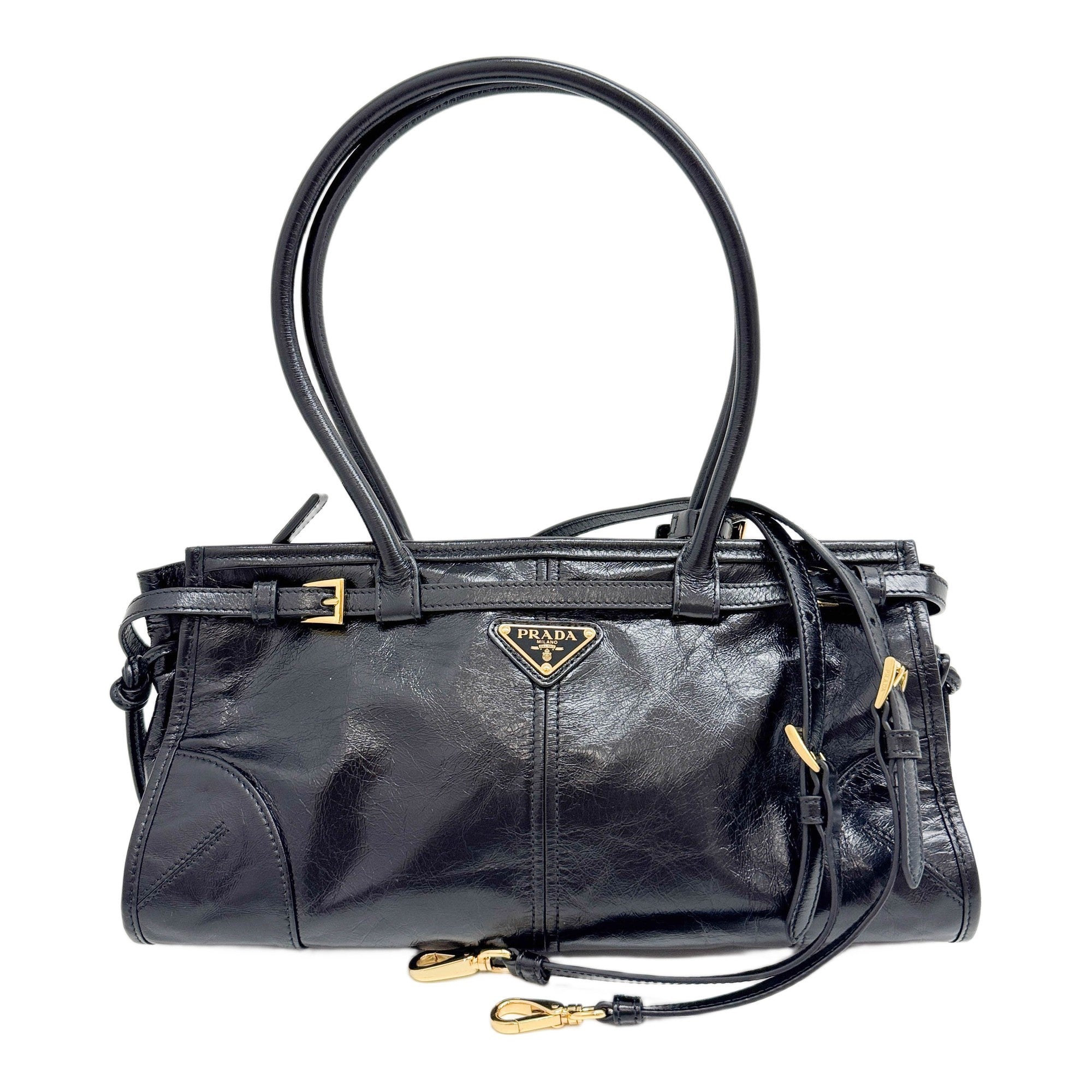 Bonnie Gold Hardware Black Leather Two Way Bag