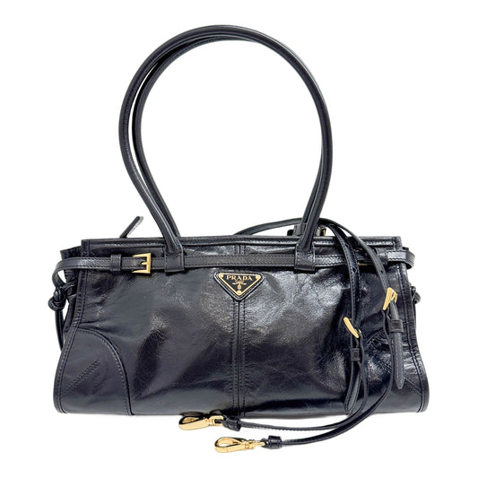 Bonnie Gold Hardware Black Leather Two Way Bag