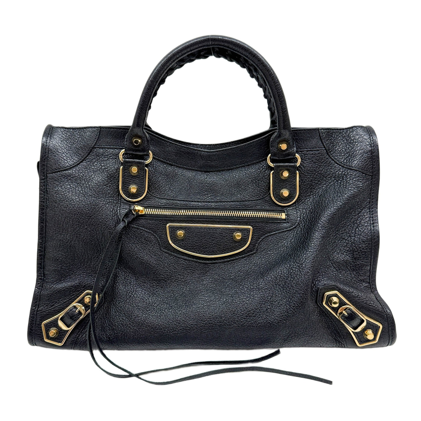 The City Metallic Edge Black Leather Two Way Bag