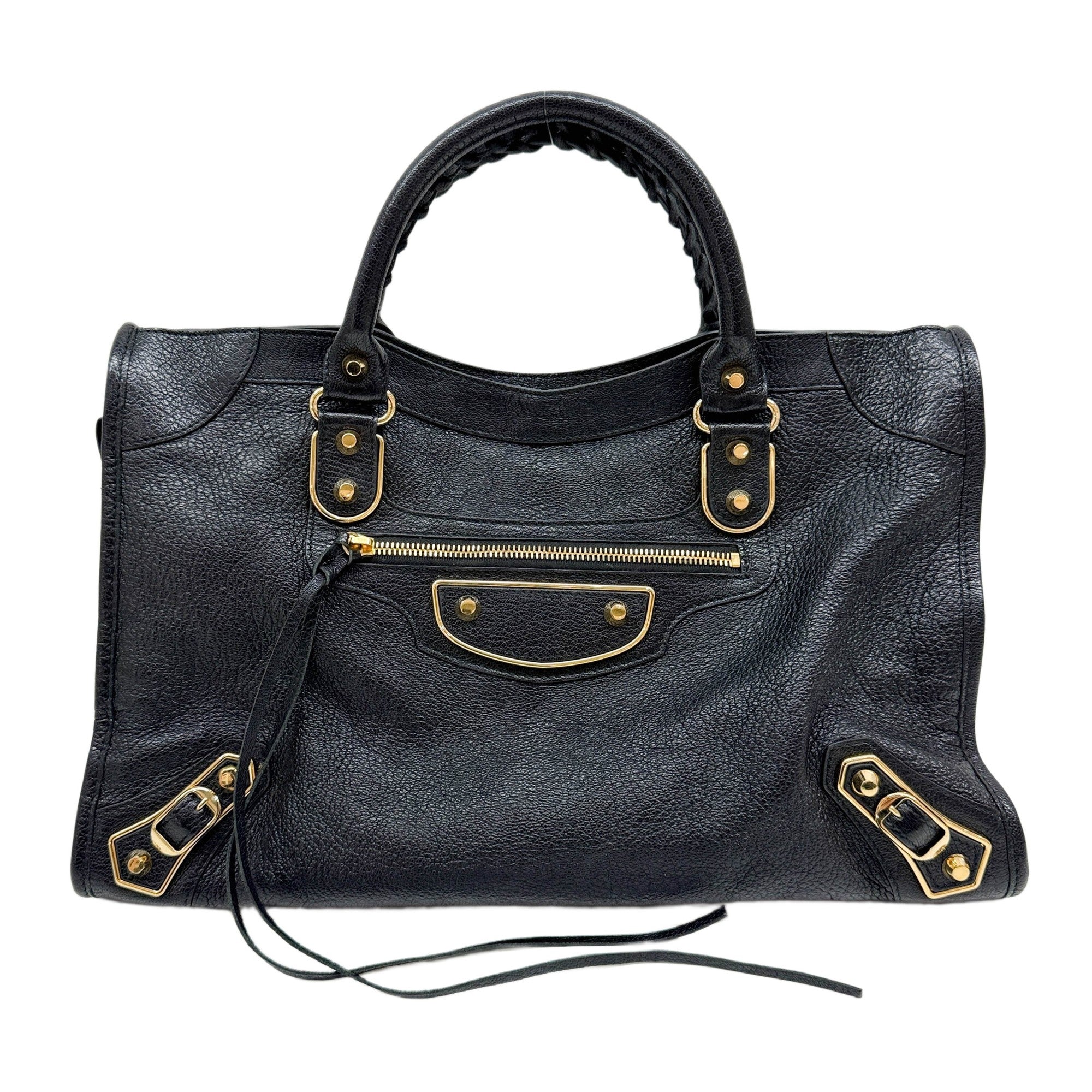 The City Metallic Edge Black Leather Two Way Bag