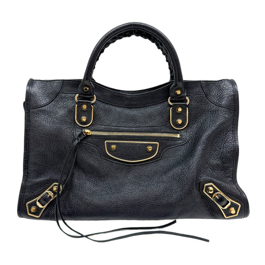 The City Metallic Edge Black Leather Two Way Bag