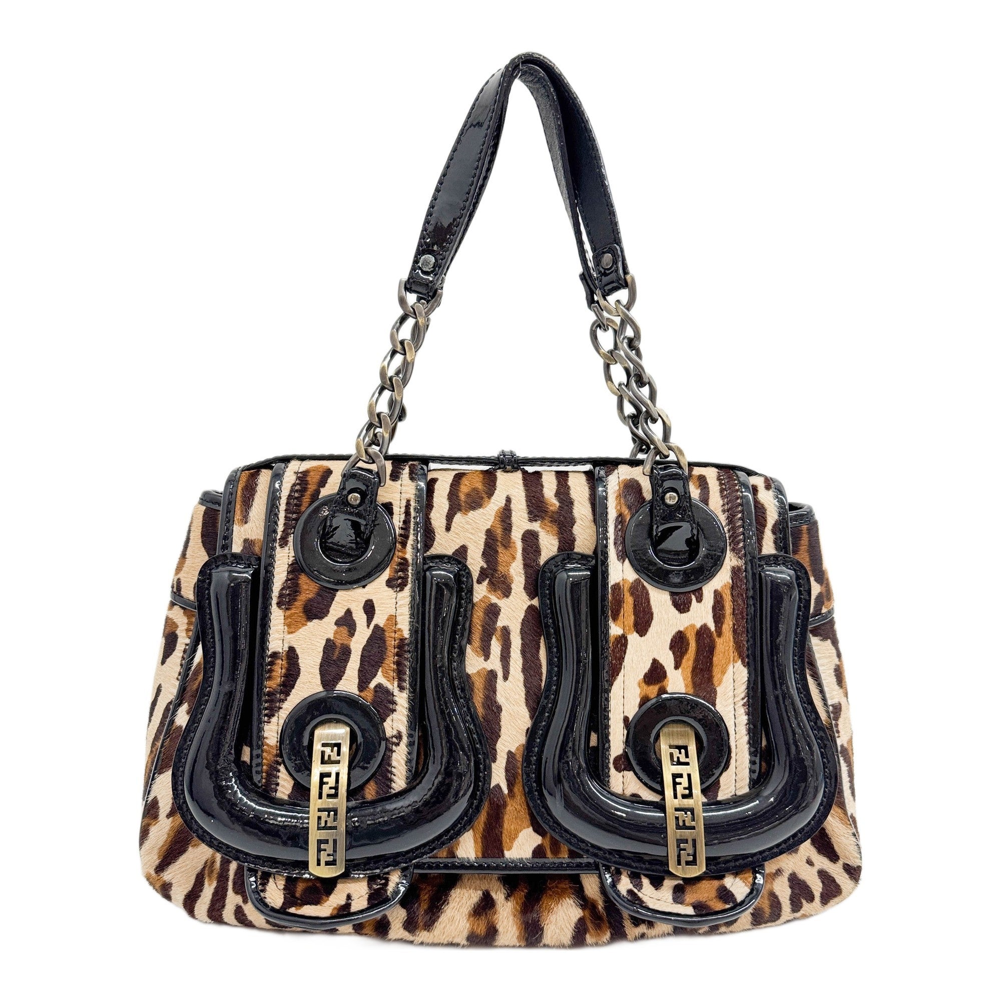 B Bag Brown Cheetah Print Pony Hair Hand Bag