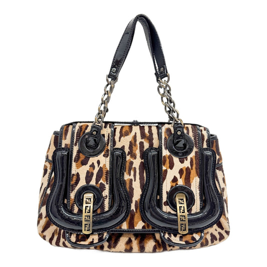 B Bag Brown Cheetah Print Pony Hair Hand Bag