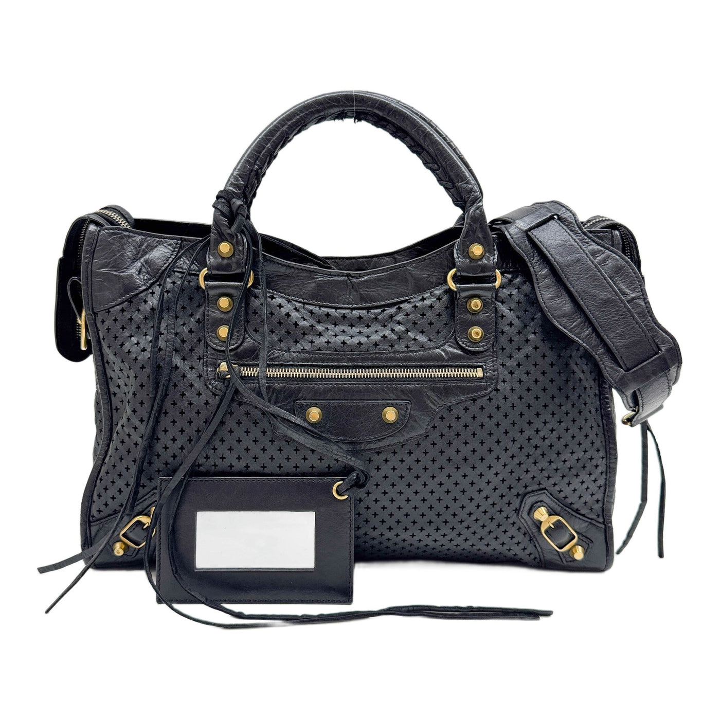 The City Agneau Laser Cut Black Leather Two Way Bag