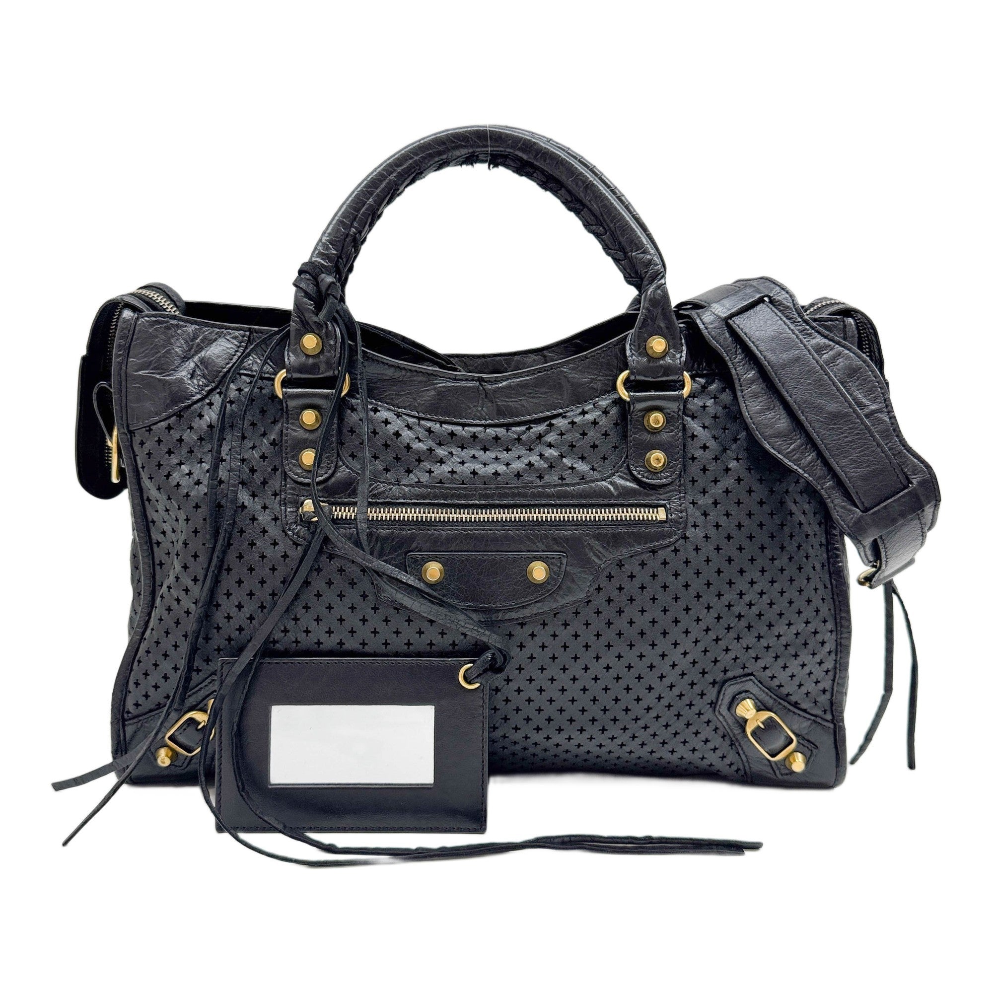 The City Agneau Laser Cut Black Leather Two Way Bag