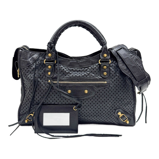 The City Agneau Laser Cut Black Leather Two Way Bag