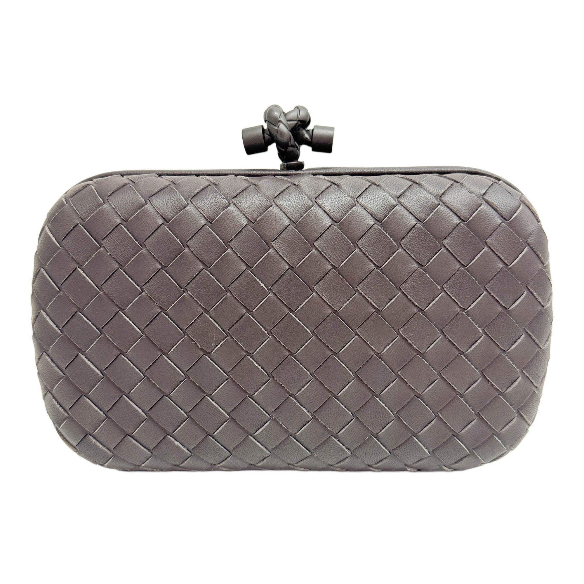Knot Intrecciato Dark Brown Leather Clutch Bag