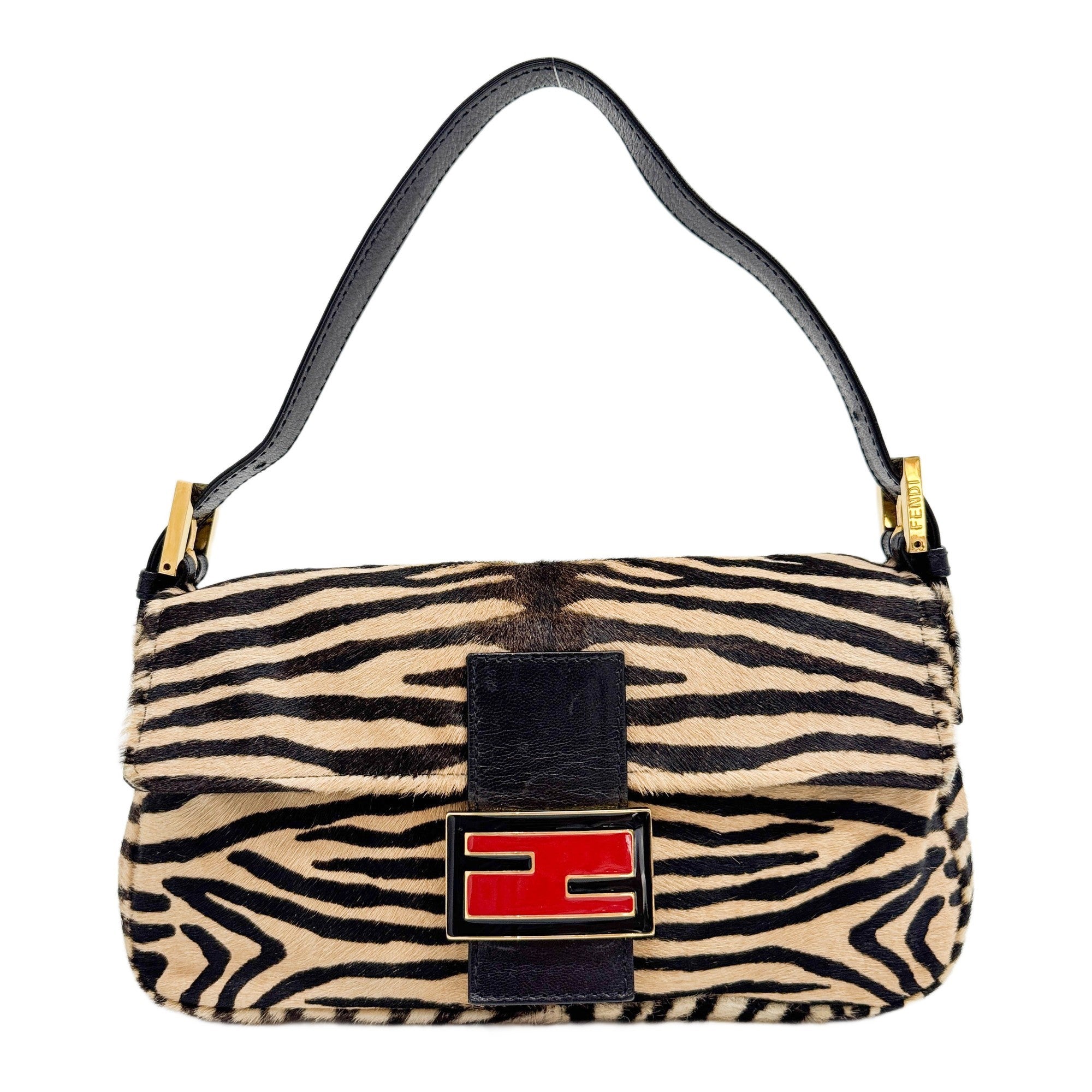 Baguette Brown Zebra Print Pony Hair Shoulder Bag