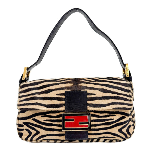 Baguette Brown Zebra Print Pony Hair Shoulder Bag