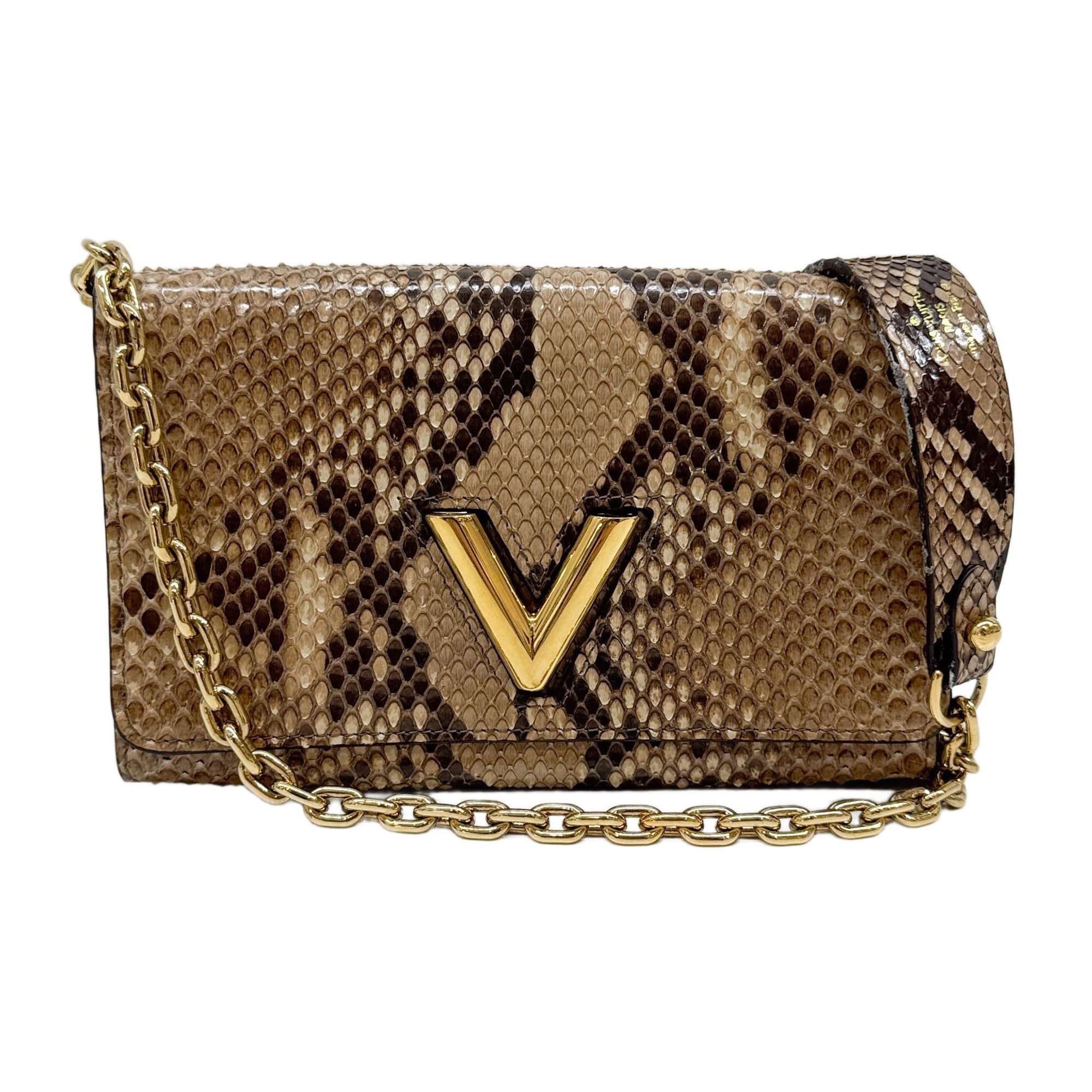 Twist Brown Python Embossed Leather Shoulder Bag