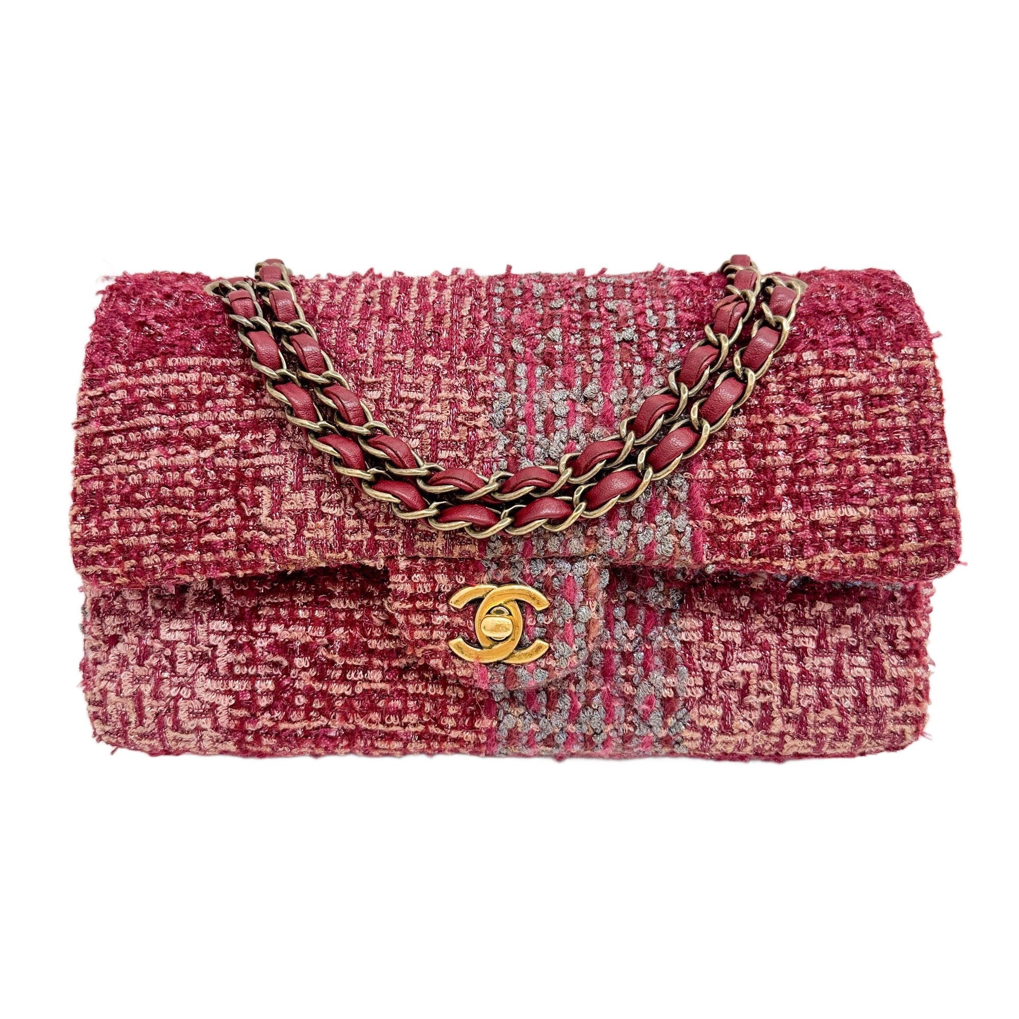 Medium Classic Double Flap 2014 Bordeaux Red Tweed Shoulder Bag