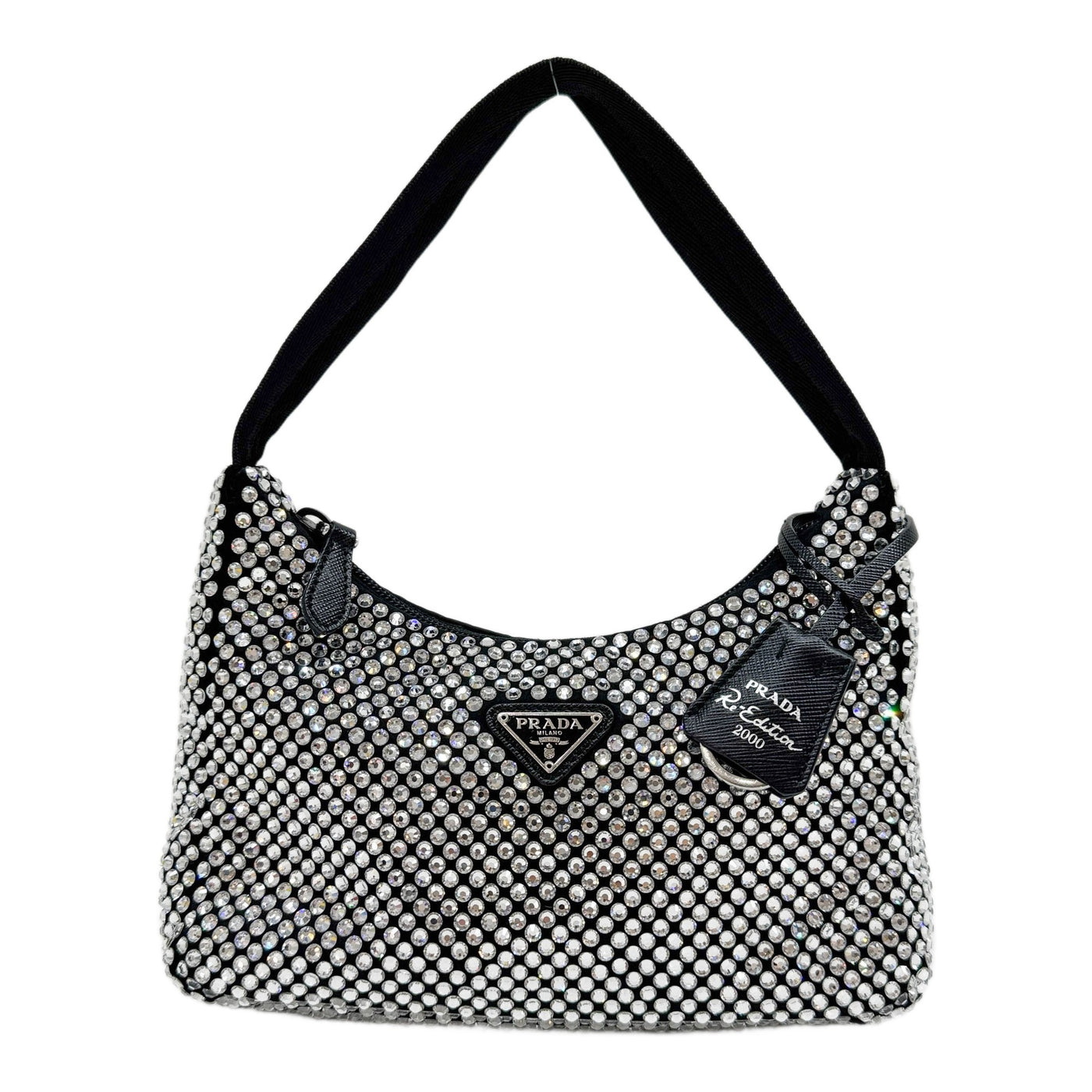 Re-edition Rhinestone Embellished Black Shoulder Bag