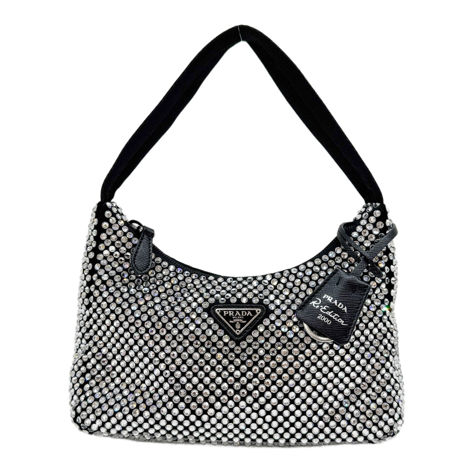 Re-edition Rhinestone Embellished Black Shoulder Bag