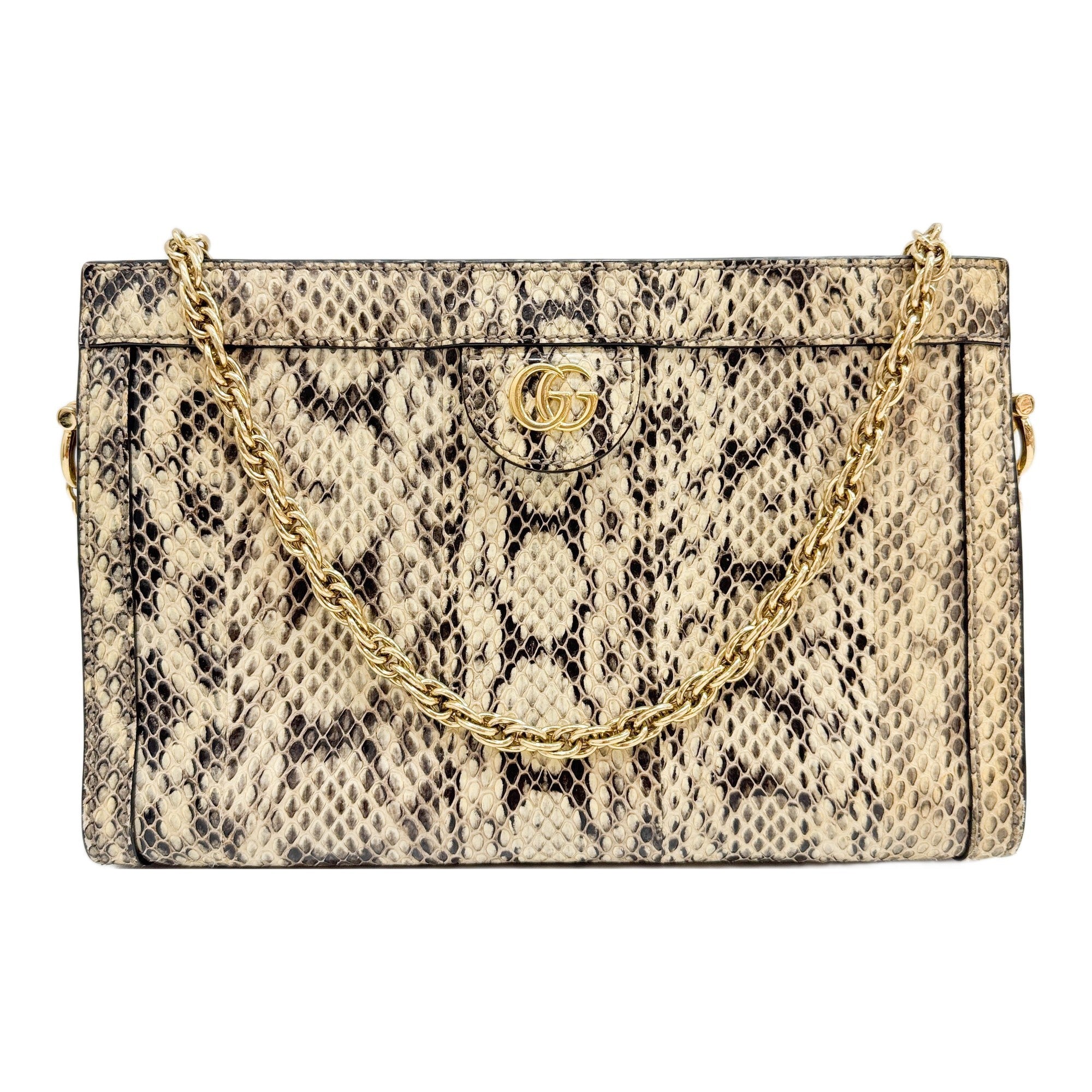 Small Ophidia GG BeigebPython Embossed Chain Shoulder Bag