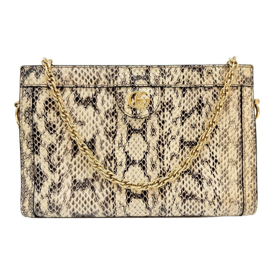 Small Ophidia GG BeigebPython Embossed Chain Shoulder Bag