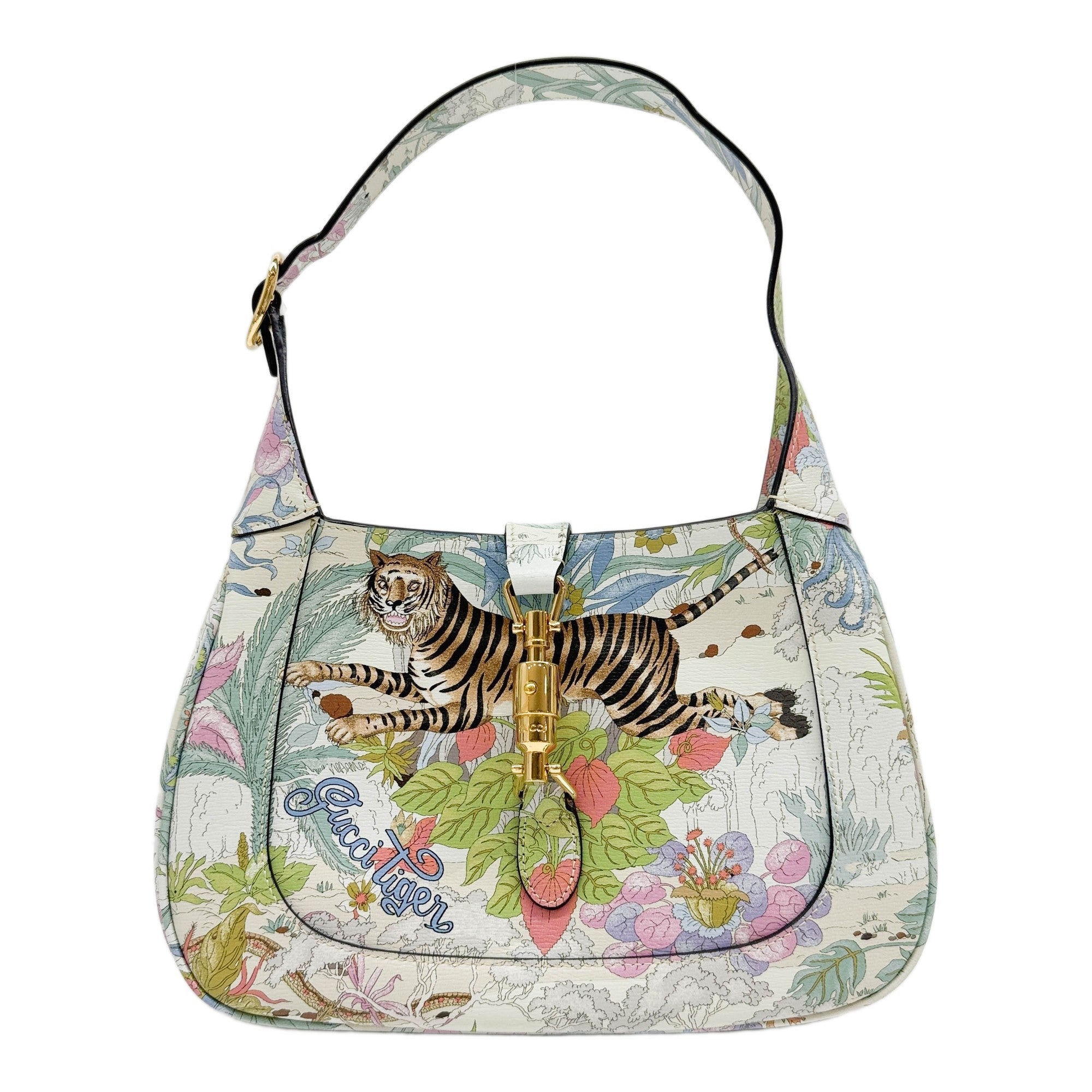 Jackie 1961 Gucci Tiger Print Leather Shoulder Bag