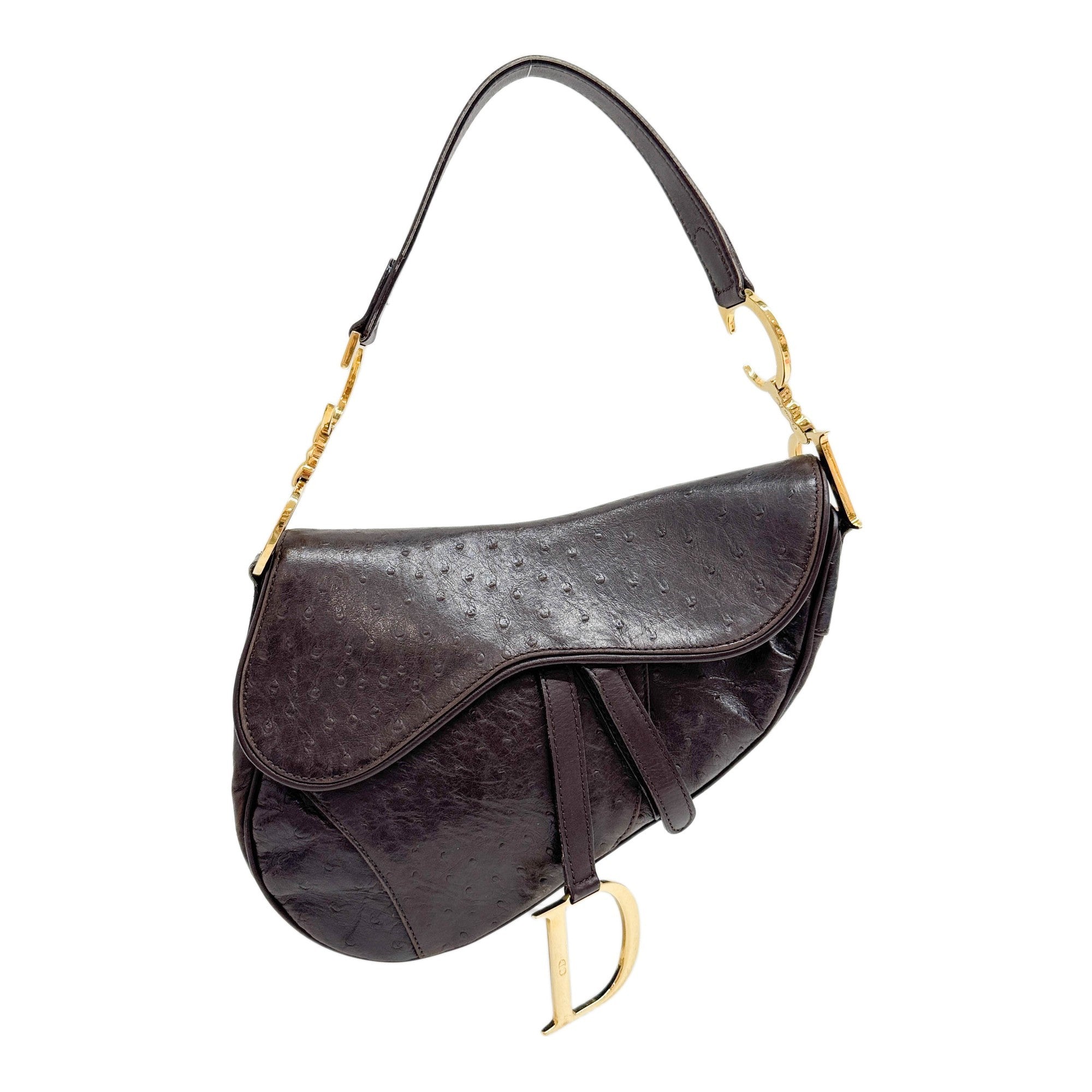 Saddle Brown Ostrich Shoulder Bag