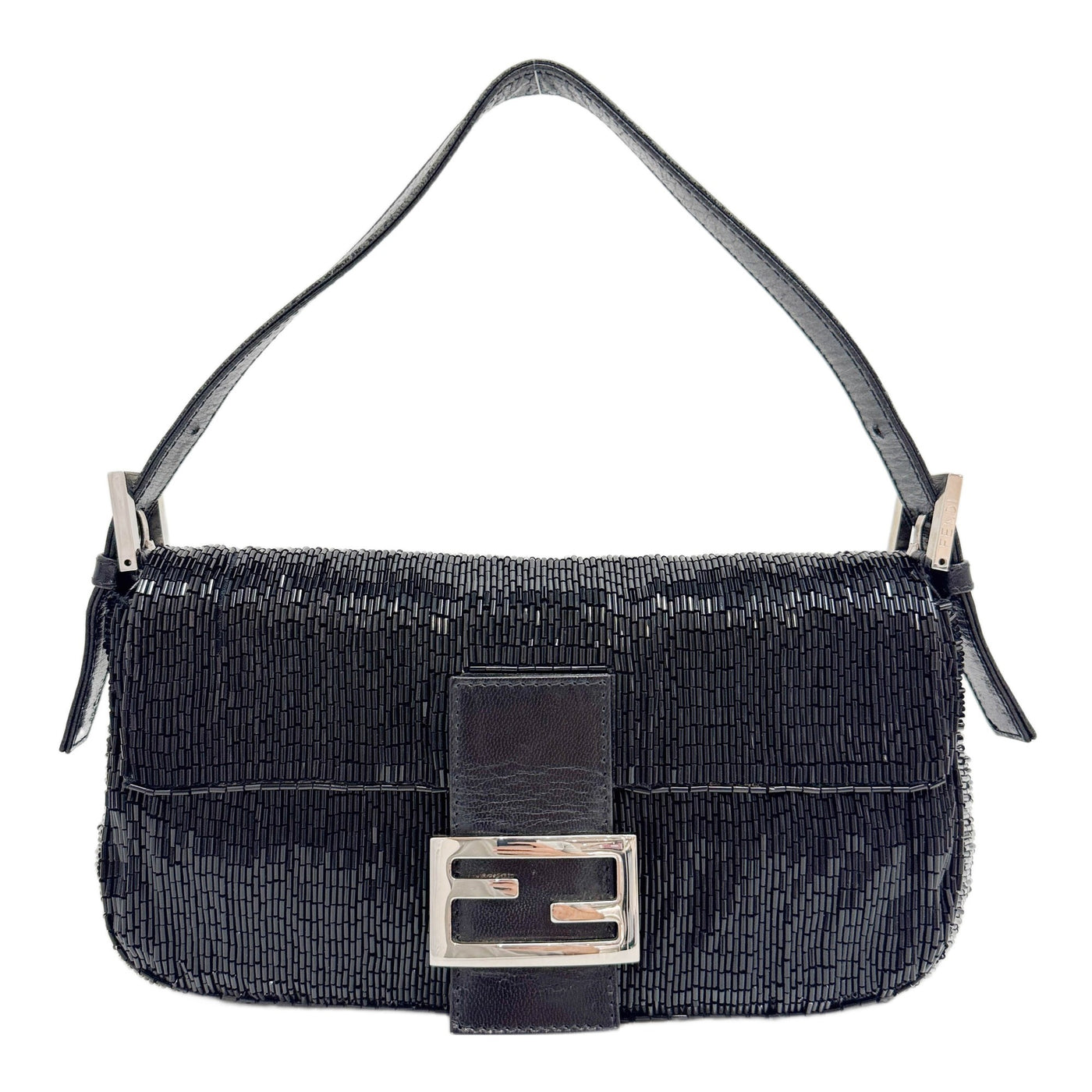 Baguette Black Beaded Shoulder Bag